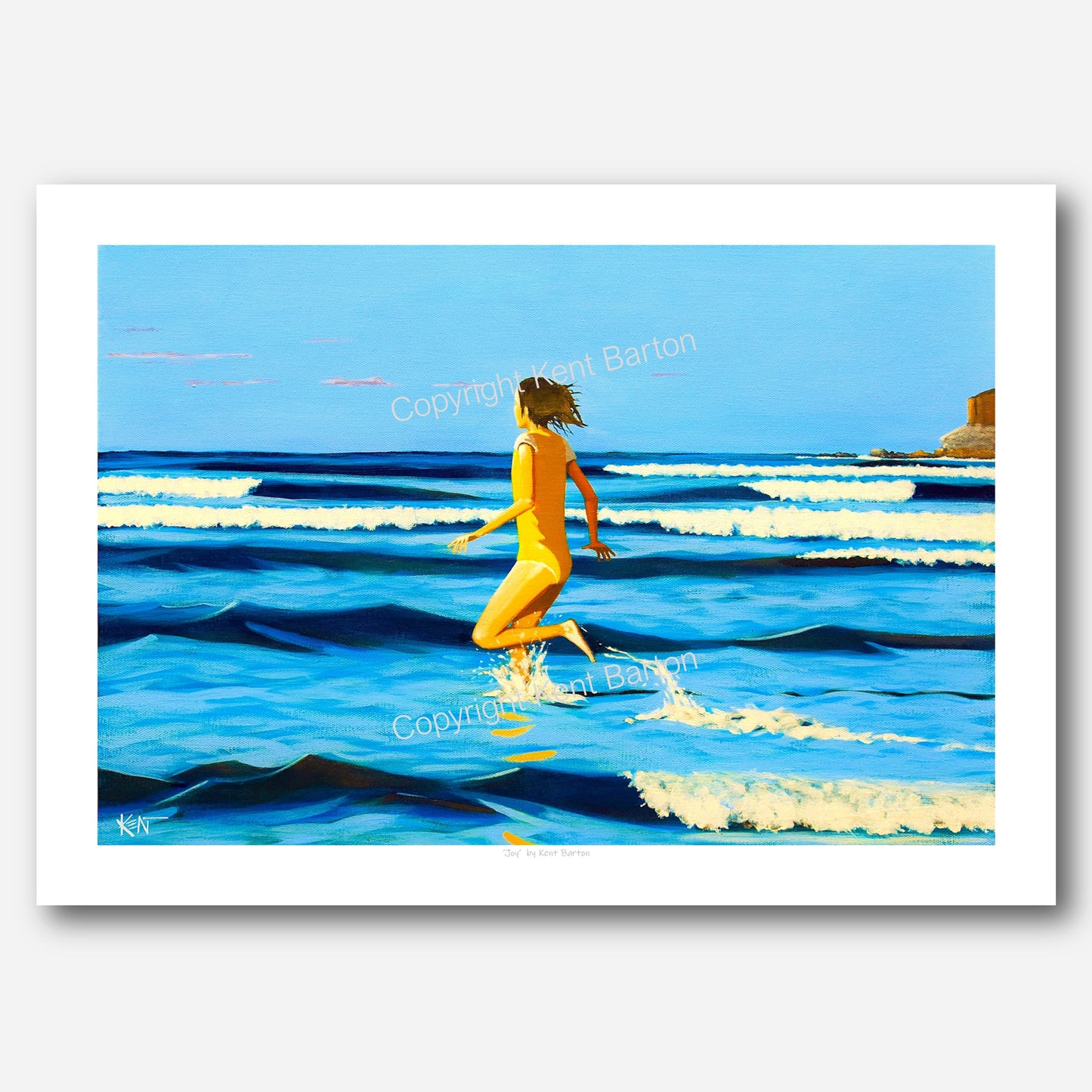 "Young girl goes swimming in the ocean in the afternoon."