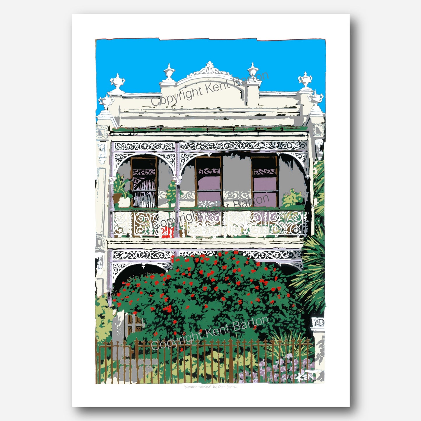 "Front of a decorative terrace house with a lovely garden."