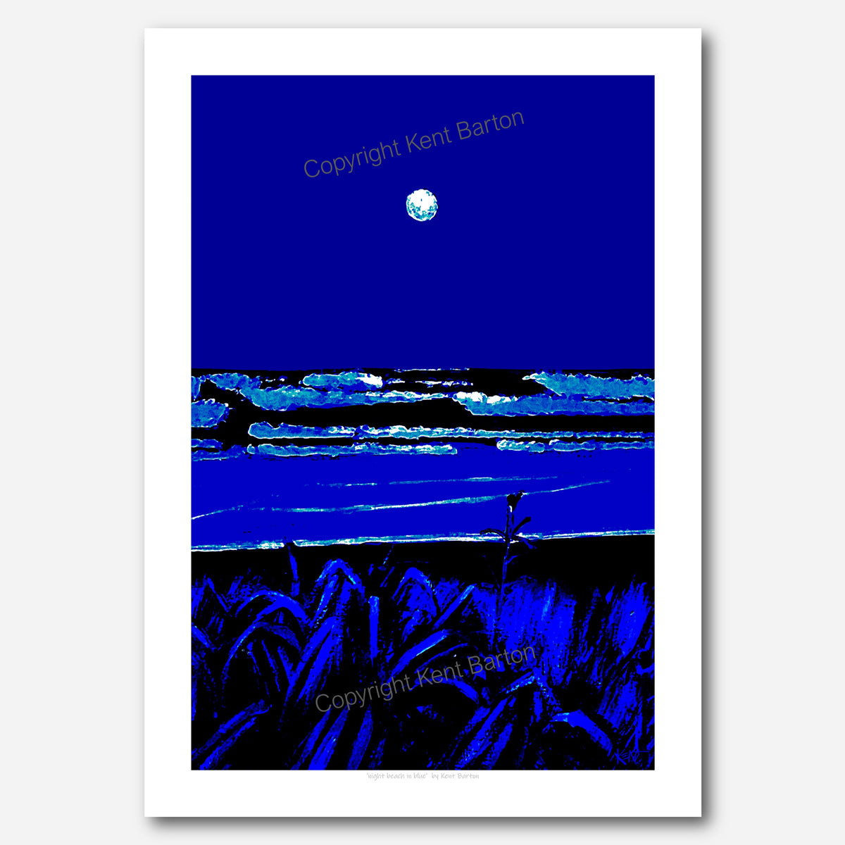 Night beach in blue